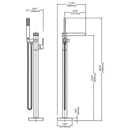 Thermostatic Freestanding Bathtub Faucet Waterfall Tub Filler Black Floor Mount Brass Bathroom Faucets with Hand Shower