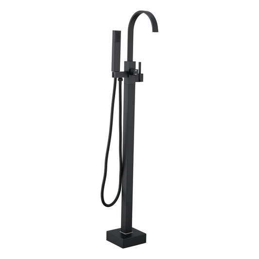 Freestanding Bathtub Tub Filler Matte Black Floor Mount Faucet with Handheld Shower with 60’’ Shower Hose