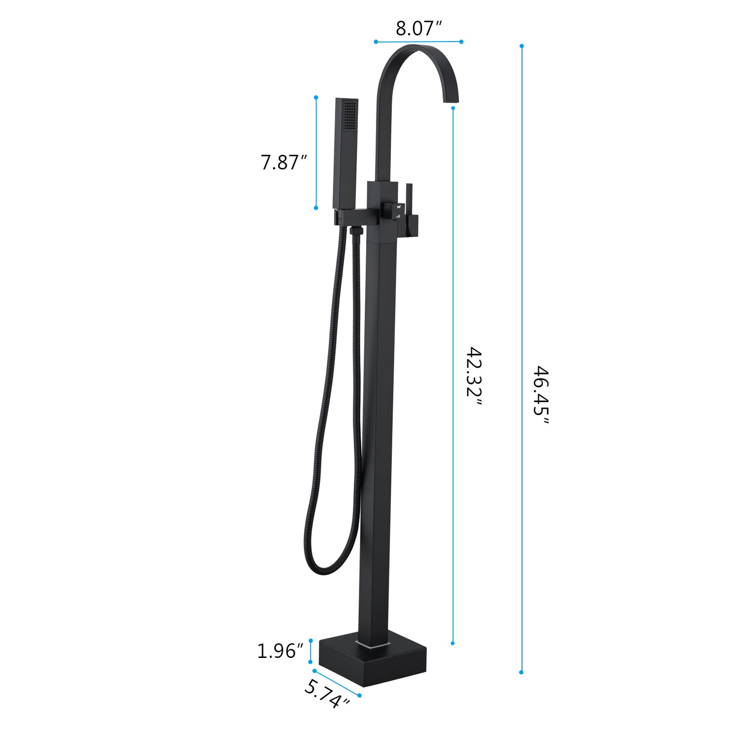 Freestanding Bathtub Tub Filler Matte Black Floor Mount Faucet with Handheld Shower with 60’’ Shower Hose