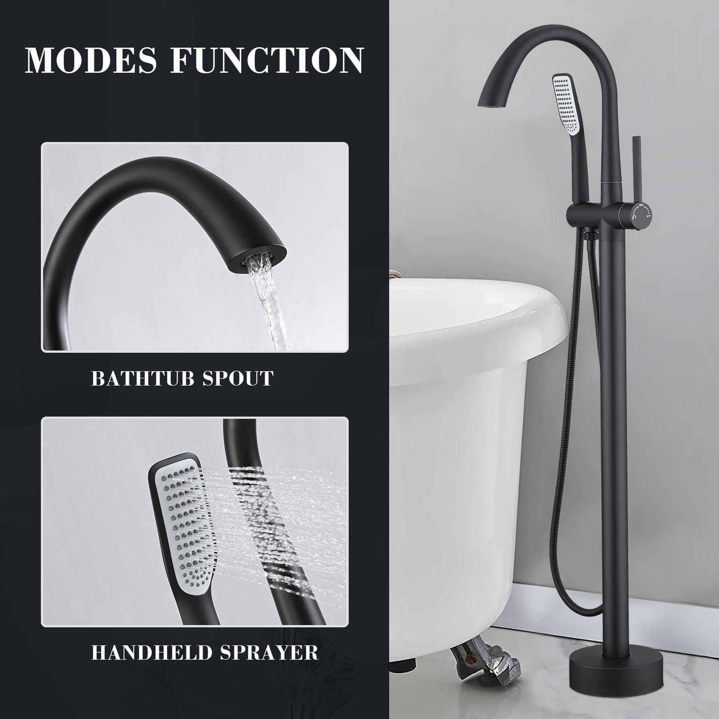 Tub Filler Faucet Single Handle Free Standing  Bathtub Shower Mixer Tap with Hand Shower