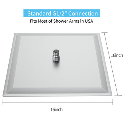 16 Inch Rain Shower Head, Square Ultra Thin 304 Stainless Steel High Pressure Shower Head,