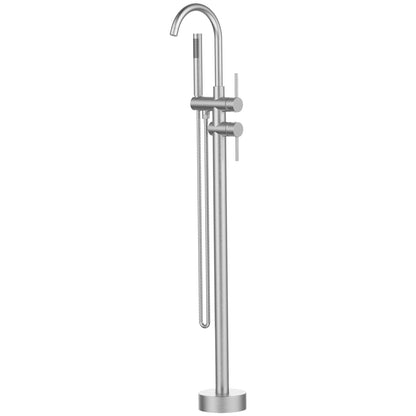 Floor Mount Bathtub Faucet Freestanding Tub Filler Brushed Nickel Standing High Flow Shower Faucets with Handheld Shower Mixer Taps Swivel Spout