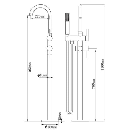 Floor Mount Bathtub Faucet Freestanding Tub Filler Brushed Nickel Standing High Flow Shower Faucets with Handheld Shower Mixer Taps Swivel Spout