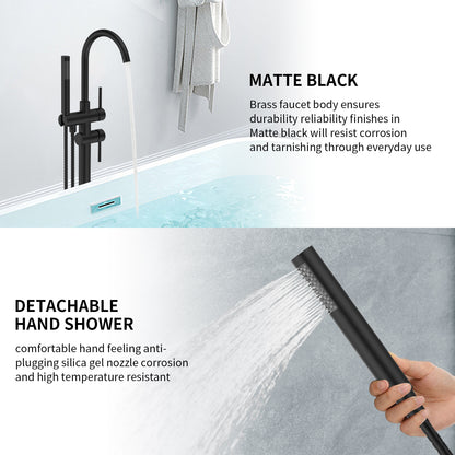 Floor Mount Bathtub Faucet Freestanding Tub Filler Matte Black Standing High Flow Shower Faucets with Handheld Shower Mixer Taps Swivel Spout