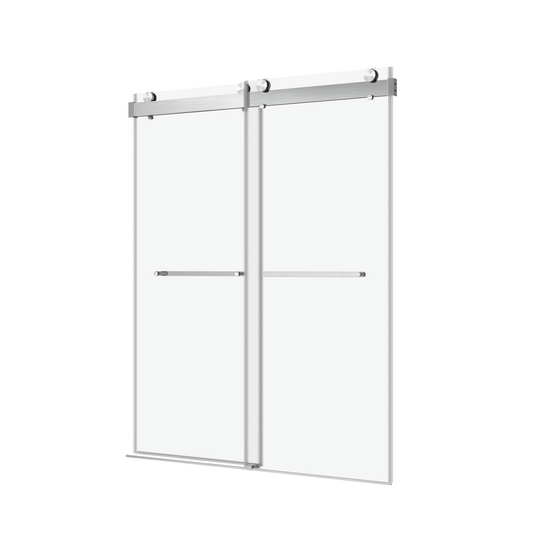 60 in. W x 76 in. H Sliding Frameless Shower Door in Brushed Nickel with 3/8 in. (10 mm) Clear Glass With Buffer