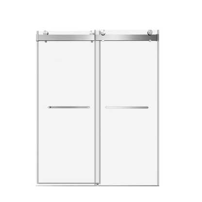 60 in. W x 76 in. H Sliding Frameless Shower Door in Brushed Nickel with 3/8 in. (10 mm) Clear Glass With Buffer