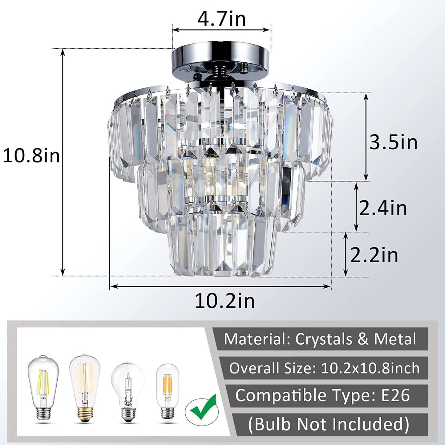 Mini Flush Mount Chandelier K9 Crystal Ceiling Light Fixtures