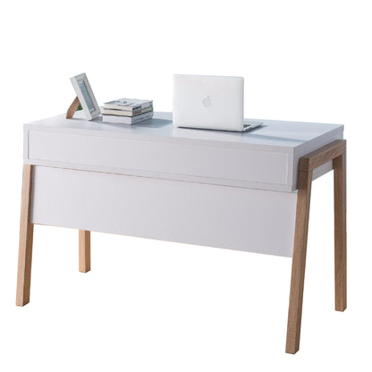 Contemporary Style Desk With Open Storage Shelf, White and brown