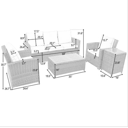 U_Style 5 Piece Rattan Sectional Seating Group with Cushions and table, Patio Furniture Sets, Outdoor Wicker Sectional