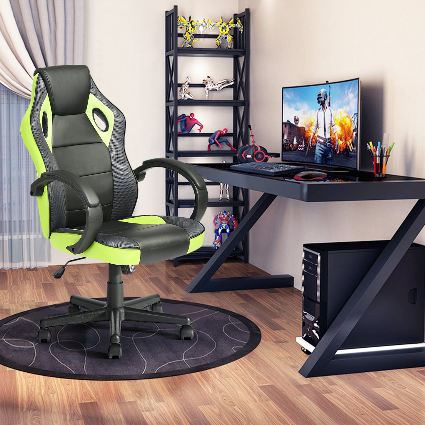 Gaming Office Chair with Fabric Adjustable Swivel, BLACK AND YELLOW