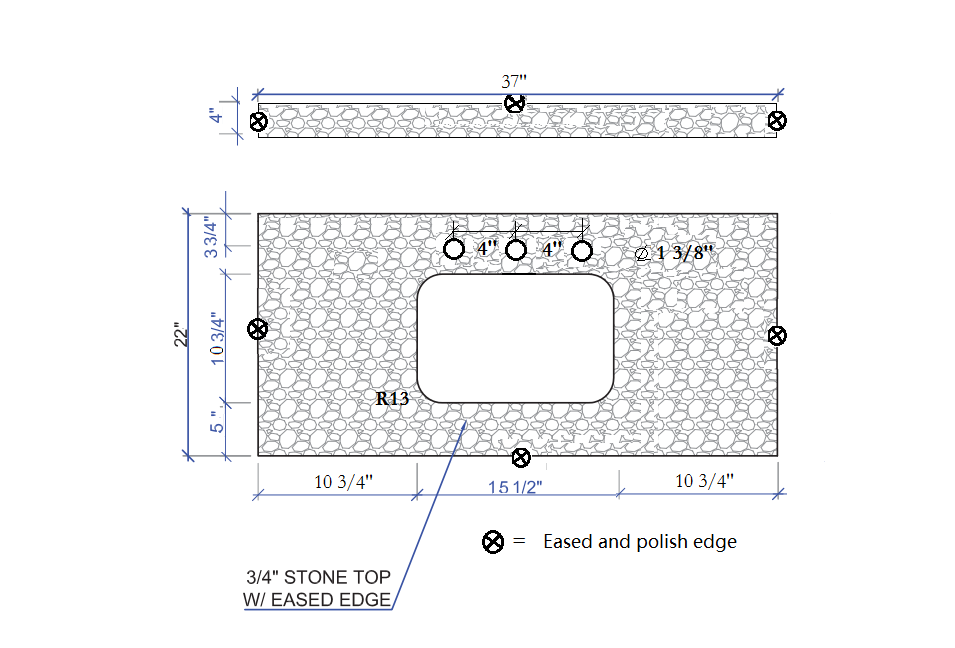 Montary 37 inches bathroom stone vanity top calacatta gray engineered marble color with undermount ceramic sink and 3 faucet hole with backsplash