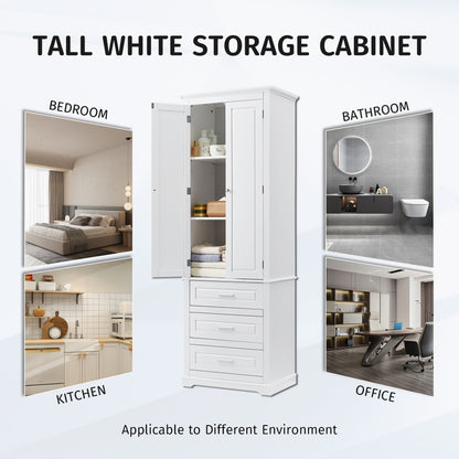 Tall Storage Cabinet with Three Drawers for Bathroom/Office, White