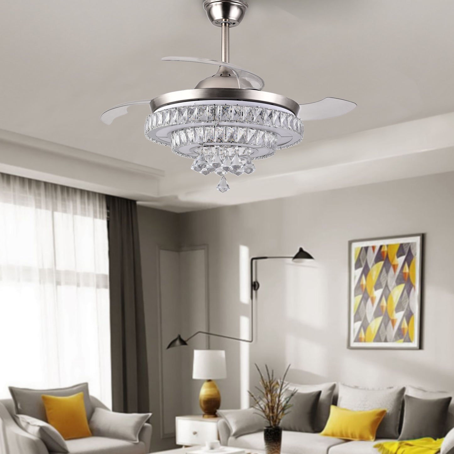 Modern American crystal fan chandelier