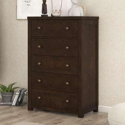 Vintage Aesthetic 5 Drawers Solid Wood Chest in Rich Brown (Chest of Freely Configurable Bedroom Sets)