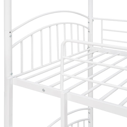 Twin Over Twin Metal Bunk Bed With Slide,Kids House Bed White