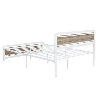 Metal and Wood Bed Frame with Headboard and Footboard ,Queen Size Platform Bed ,No Box Spring Needed, Easy to Assemble(White)