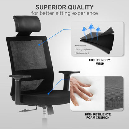 Vanbow.Ergonomic office chair mesh computer chair - High Back Desk Chair with Adjustable Lumbar Support, PP fixed handrail.