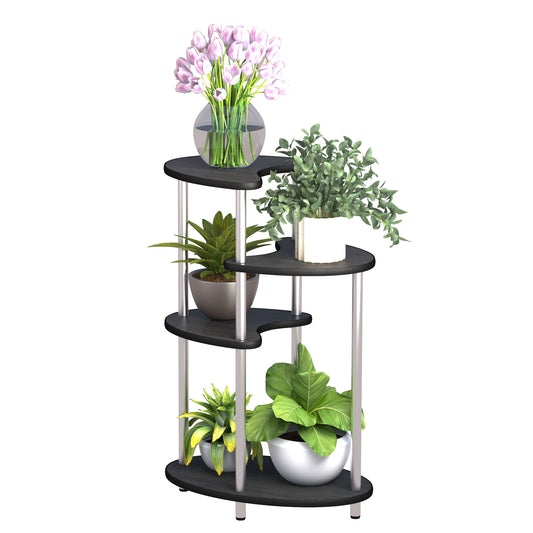 Simple four-layer flower stand, black wooden board and steel frame, suitable for balcony, living room, hall, bedroom, study