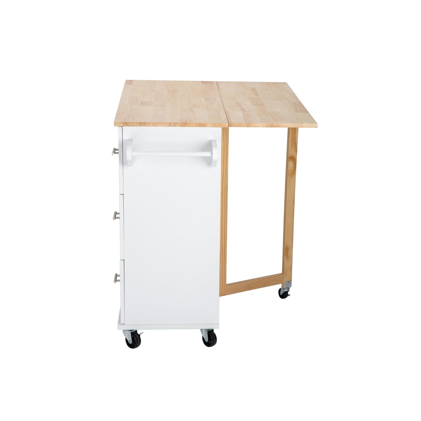 Kitchen Island & Kitchen Cart, \\nMobile Kitchen Island with Extensible Rubber Wood Table Top,\\nadjustable Shelf Inside Cabinet,\\n3 Big Drawers, with Spice Rack, Towel Rack, \\nBlack-Beech