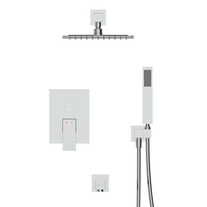 Shower System, Ultra-thin Wall Mounted Shower Faucet Set for Bathroom, Stainless Steel Rain Shower head Handheld Shower Set, 12 inch square large panel, Chrome