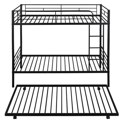 Twin-Over-Twin Metal Bunk Bed With Trundle,Can be Divided into two beds,No Box Spring needed ,Black ( old sku: MF194806AAB )