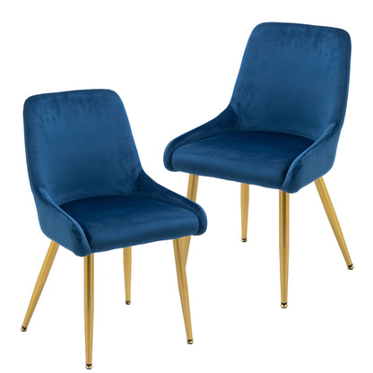 Dining Chairs Set of 2 Upholstered Mid-Century Modern Velvet Accent Desk Chair with Gold Legs for Kitchen Living Room Blue