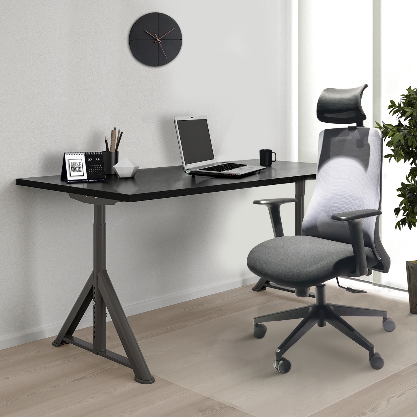 Adjustable Headrest Ergonomic Swivel Office Chair with Padded Seat and Casters, Black and Gray