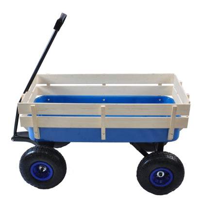 Outdoor Wagon All Terrain Pulling w/Wood Railing Air Tires Children Kid Garden