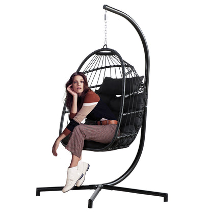 Indoor Outdoor Patio Hanging Egg Chair Wicker Swing Hammock Chair with Stand