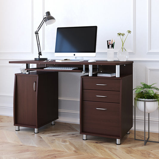 Techni Mobili Complete Workstation Computer Desk with Storage, Chocolate