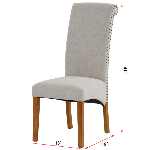 Set of 2 Upholstered Fabric Dining Chairs,Modern High Back Button- linen Kitchen Dining Chairs with Solid Wood Legs and Nailed Trim,Side Chairs Armless Chair Parsons Chair for Kitchen