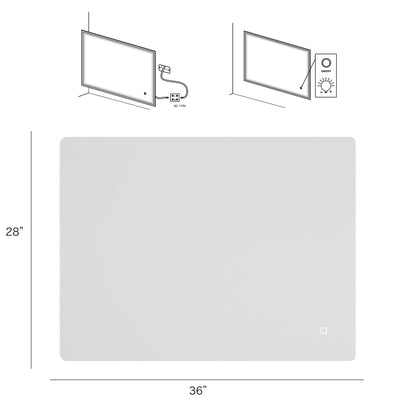 36 x 28 in.  Large Rectangular Frameless Wall-Mount Anti-Fog LED Light Bathroom Vanity Mirror