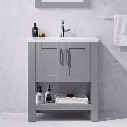 F&R Gray Bathroom Vanity with Sink 30 Inch Bathroom Vanity Canbinet Modern Bathroom Sink Vanity with Marble Countertop and White Ceramic Sink