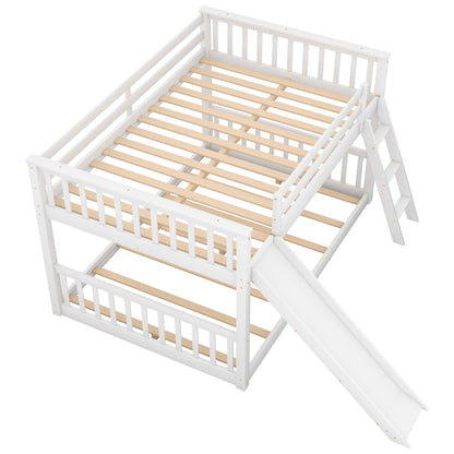 Full over Full Bunk Bed with Convertible Slide and Ladder, White