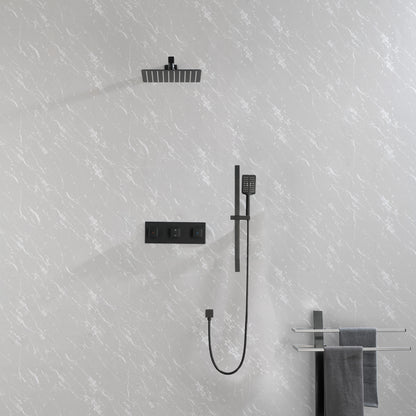 Shower System 10Inch Square Bathroom Luxury Rain Mixer Shower Combo Set Pressure Balanced Shower System with Shower Head, Hand Shower, Slide Bar, Shower Arm, Hose, and Valve Trim