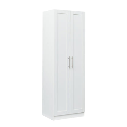 High wardrobe and kitchen cabinet with 2 doors and 3 partitions to separate 4 storage spaces, White