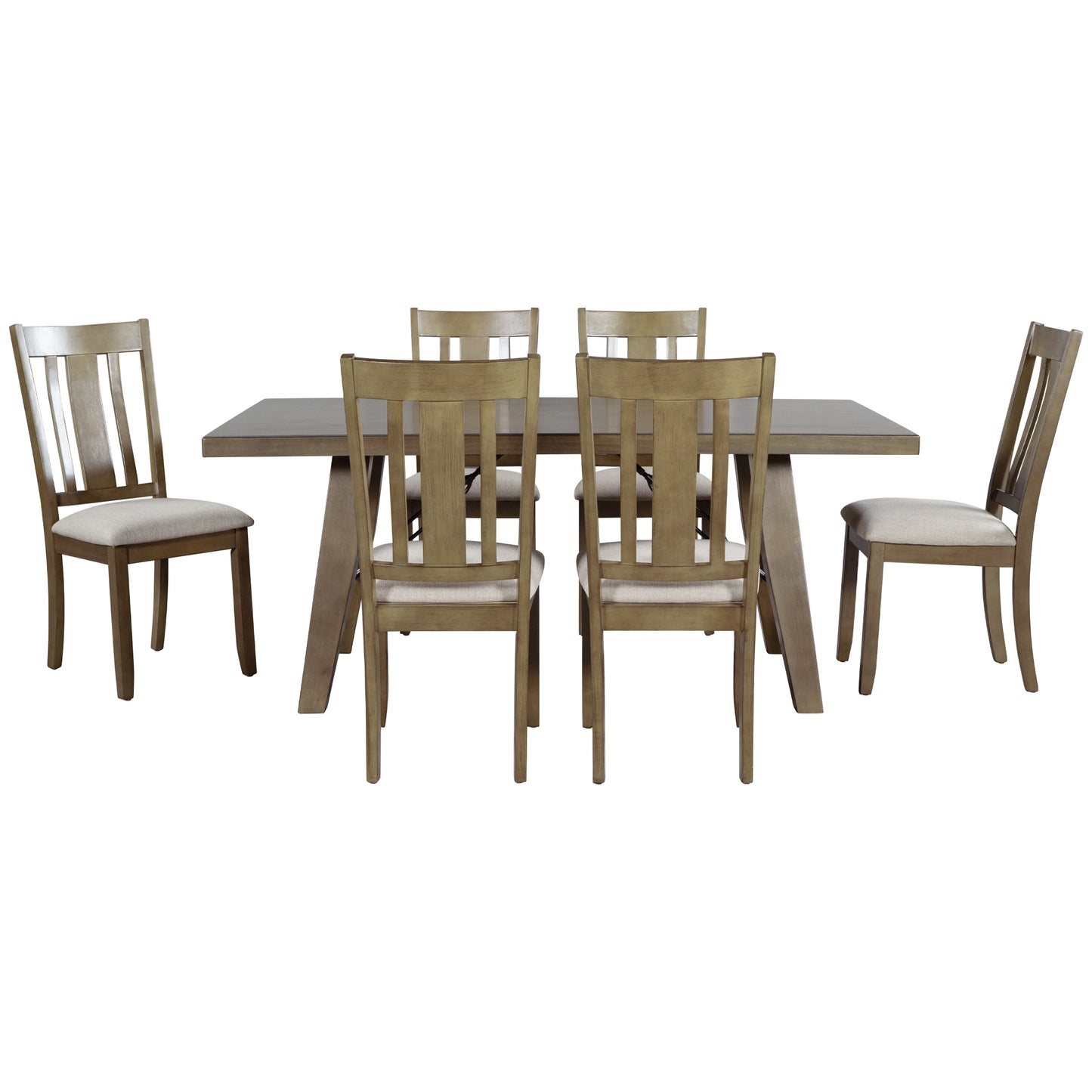 TREXM 7-Piece Dining Room Set - 72" Industrial Style Rectangular Table with Chain Bracket and 6 Dining Chairs (Natural Walnut)