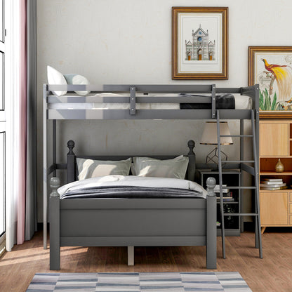 Twin over Full Loft Bed with Cabinet, Gray