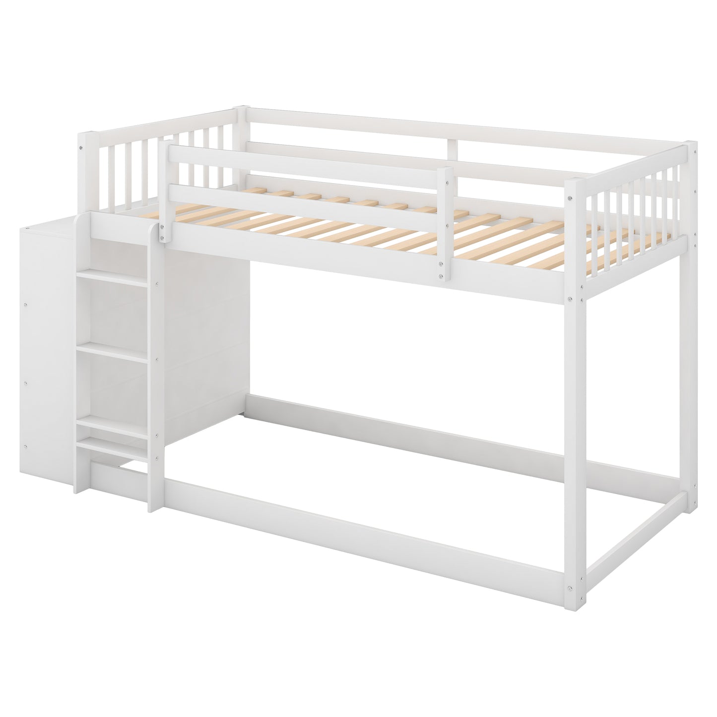 Twin over Twin Bunk Bed with Attached Cabinet and Shelves Storage,White (OLD SKU:GX000513AAK)(Expected Arrival Time:9.5)