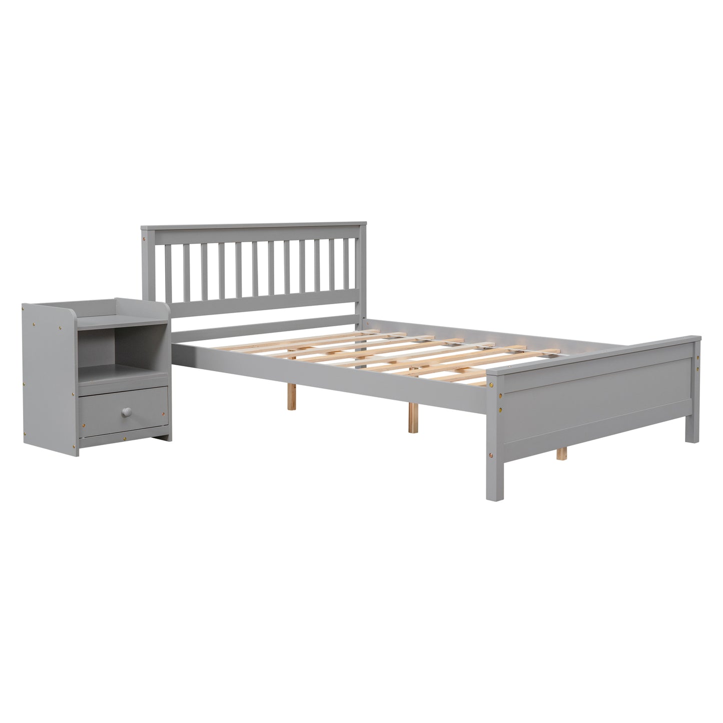 Full Bed with Headboard and Footboard for Kids, Teens, Adults,with a Nightstand,Grey