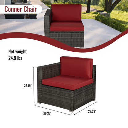 Outdoor Garden Patio Furniture 5-Piece Gray PE Rattan Wicker Sectional Red Cushioned Sofa Sets