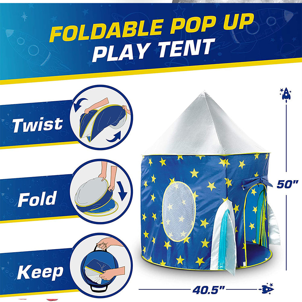 Pop Up Kids Tent - Spaceship Rocket Indoor Playhouse Tent for Boys and Girls