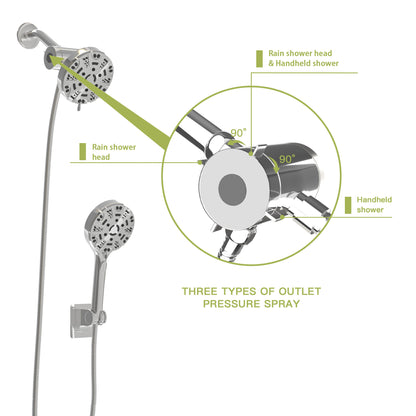 Multi Function Dual Shower Head - Shower System with 4.7" Rain Showerhead, 8-Function Hand Shower, Chrome