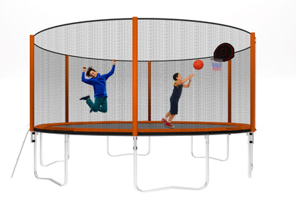 14FT Powder-coated Advanced Trampoline with Basketball Hoop Inflator and Ladder(Outer Safety Enclosure) Orange