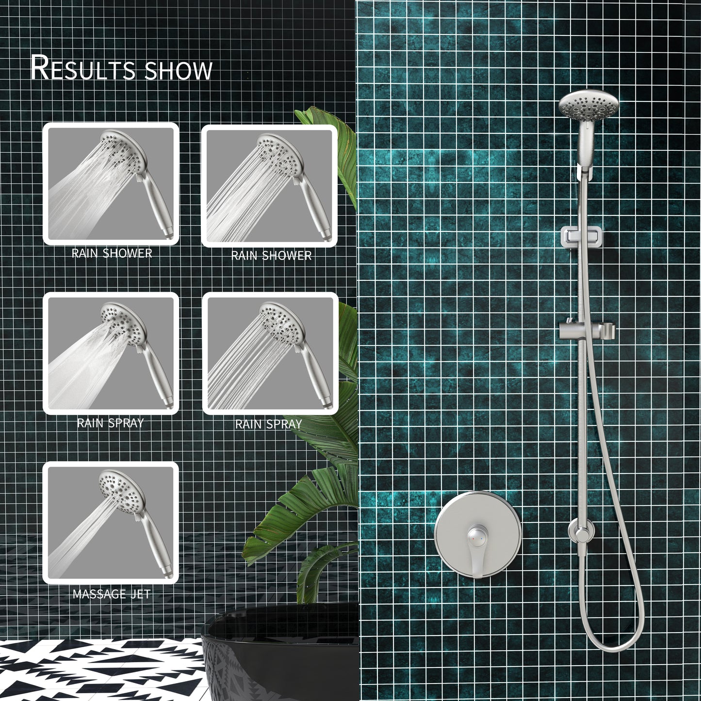 Large Amount of water Multi Function Shower Head - Shower System with 4." Rain Showerhead, 6-Function Hand Shower, Simple Style, Brushed Nickel