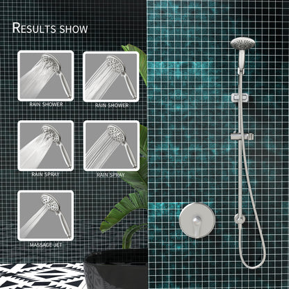 Large Amount of water Multi Function Shower Head - Shower System with 4." Rain Showerhead, 6-Function Hand Shower, Simple Style, Brushed Nickel