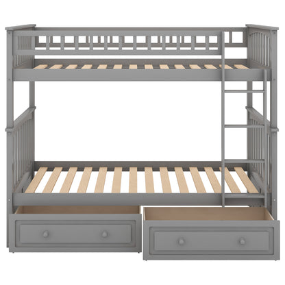 Twin over Twin Bunk Bed with Drawers, Convertible Beds, Gray