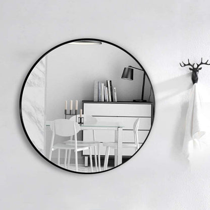 Round Mirror, Circle Mirror 16 Inch, Black Round Wall Mirror Suitable for Bedroom, Living Room, Bathroom, Entryway Wall Decor and More, Brushed Aluminum Frame Large Circle Mirrors for Wall