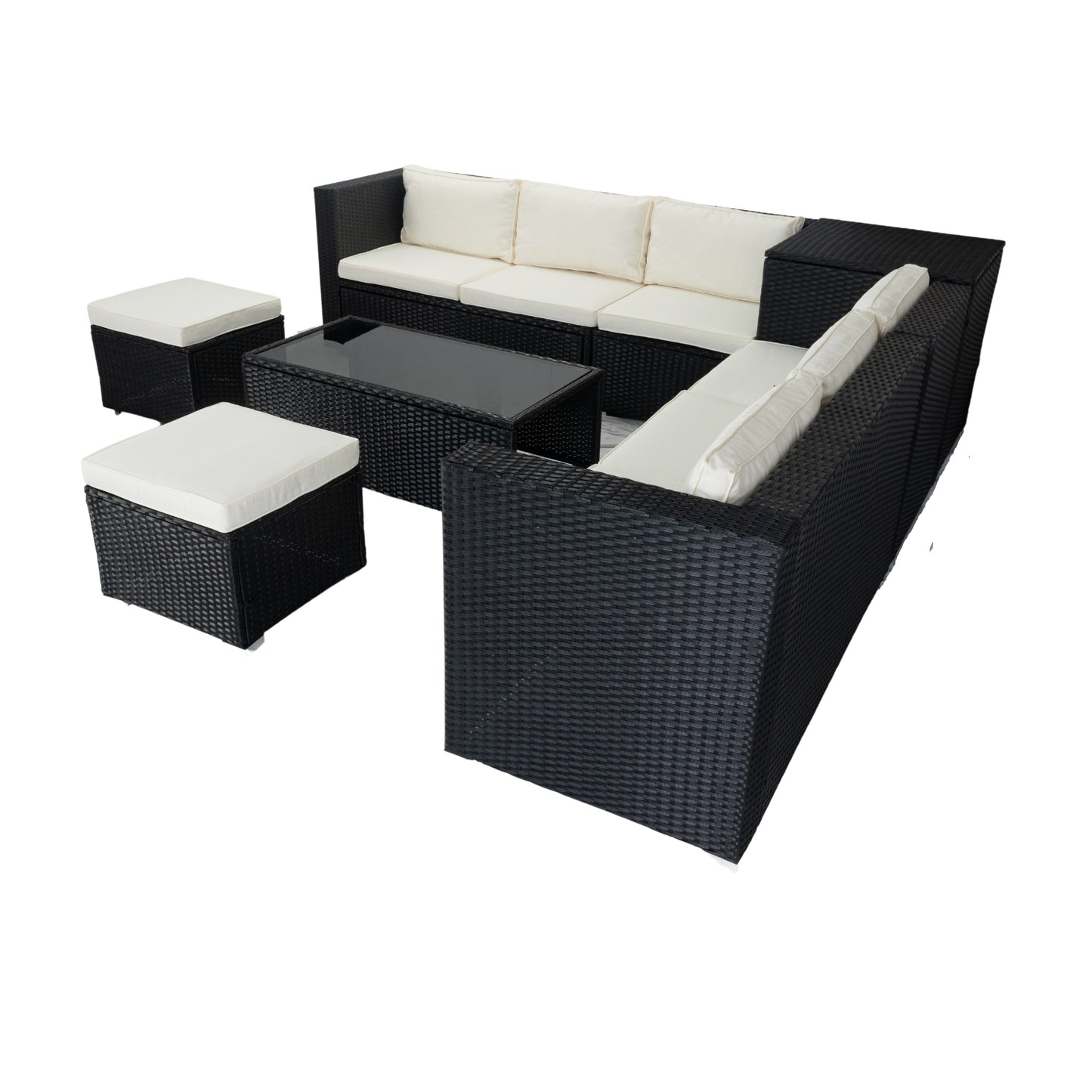 8 Piece Patio Sectional Wicker Rattan Outdoor Furniture Sofa Set with One Storage Box Under Seat and Cushion Box