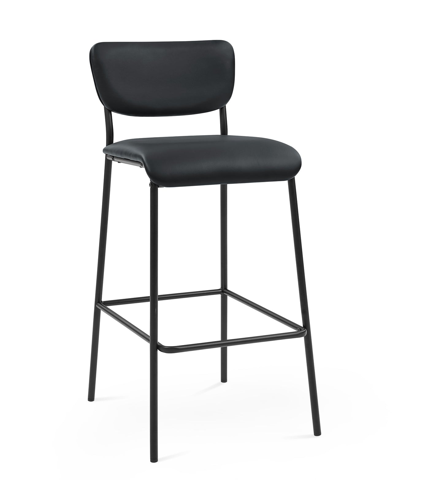 Pu Faux Leather Bar Stools Set of 2, Pub Barstools with Back and Footrest, Black (18.25"x20“x38.5”）